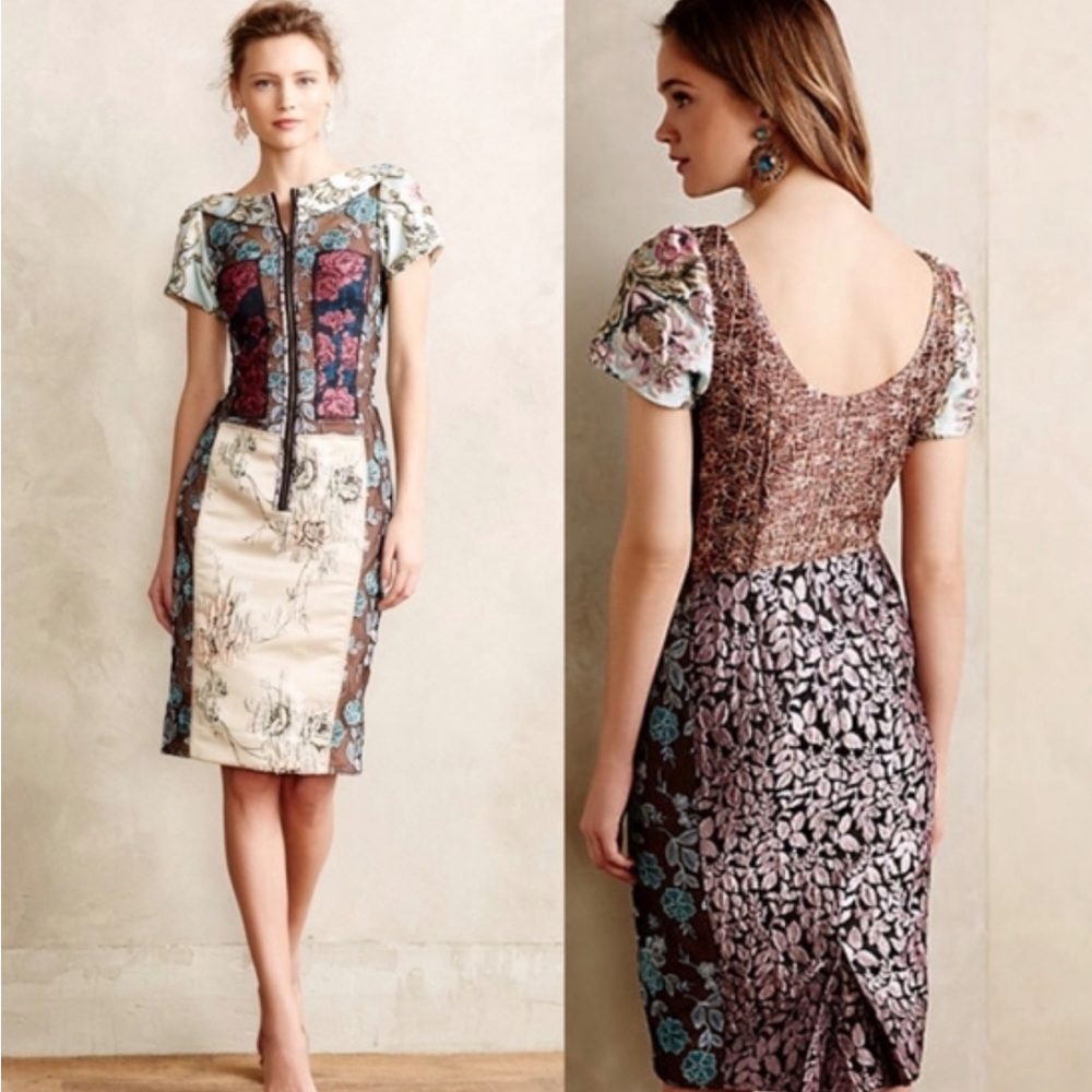 Beguile by Byron Lars Anthropologie Floral Patterned Dress with Short Sleeves